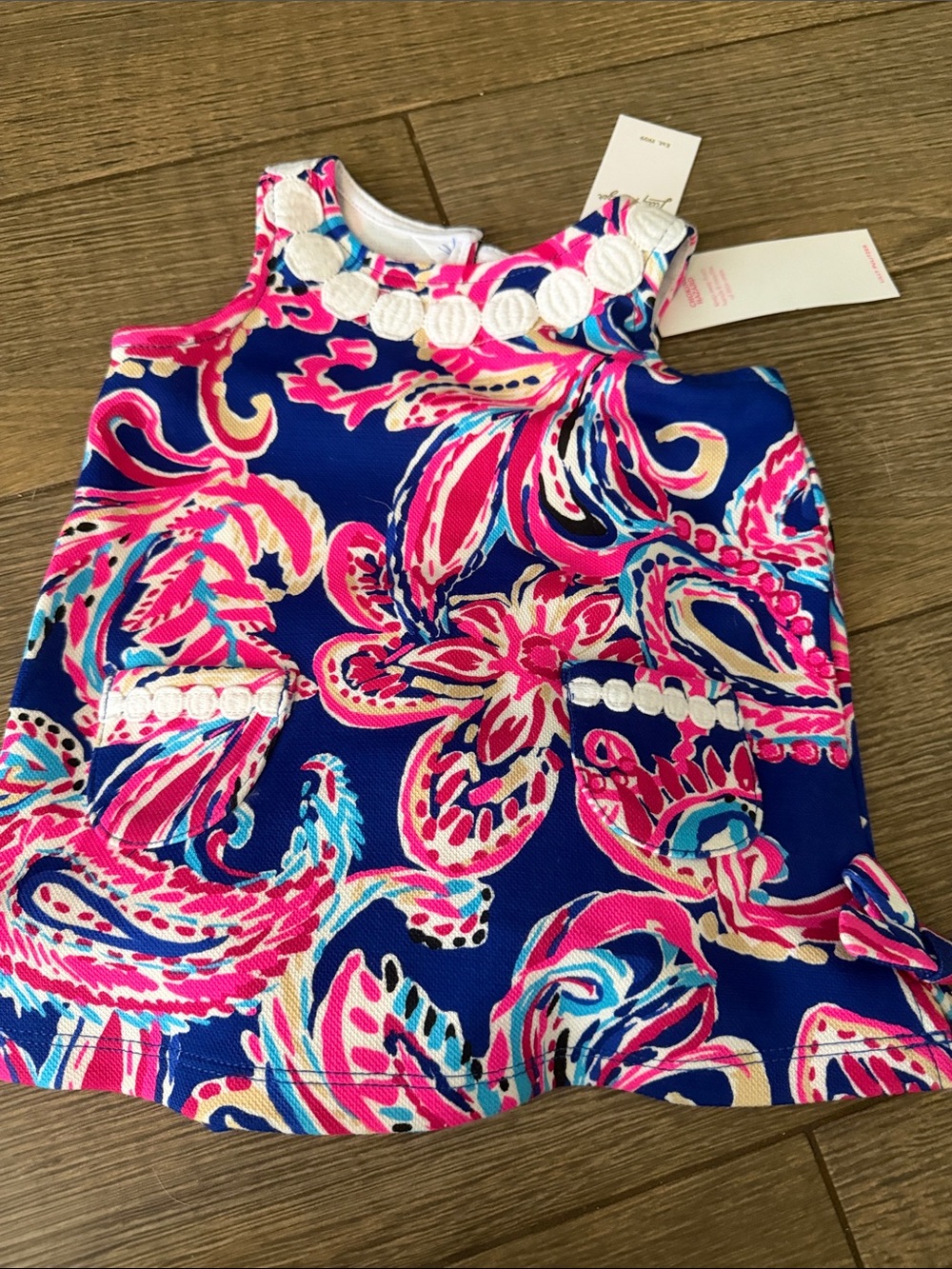 Girls Sleeveless Floral Swing Dress in Navy & Hot Pink